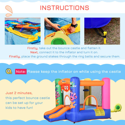 Inflatable Bouncy Castle with Basket, Trampoline & Slide Monster Design 180x250x175 cm - Multicolor