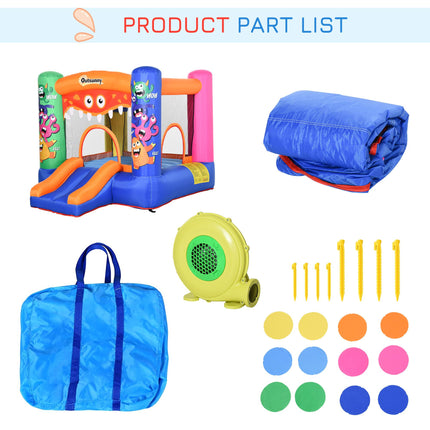 Inflatable Bouncy Castle with Basket, Trampoline & Slide Monster Design 180x250x175 cm - Multicolor