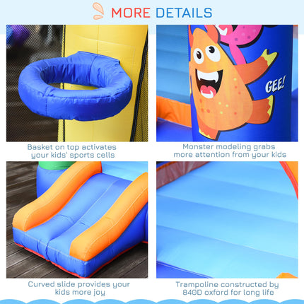 Inflatable Bouncy Castle with Basket, Trampoline & Slide Monster Design 180x250x175 cm - Multicolor