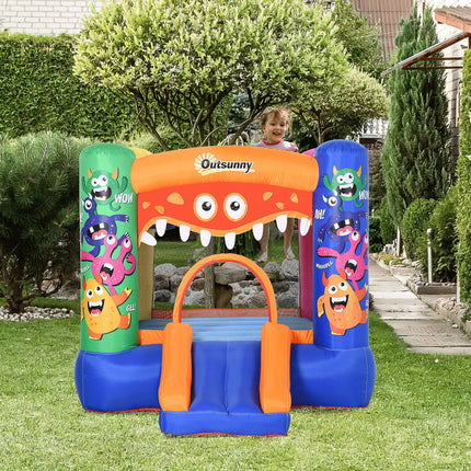 Inflatable Bouncy Castle with Basket, Trampoline & Slide Monster Design 180x250x175 cm - Multicolor