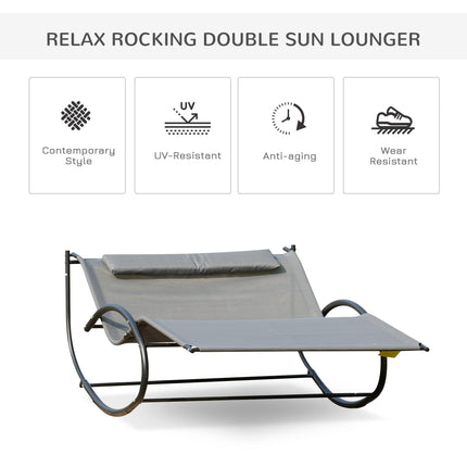 Double Hanging Hammock Chair with Steel Frame Rocking Lounger - Grey