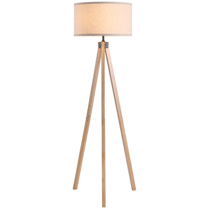 5FT Wood Tripod Floor Lamp with E27 Bulb Fitting for Home Office - Beige