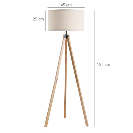 5FT Wood Tripod Floor Lamp with E27 Bulb Fitting for Home Office - Beige
