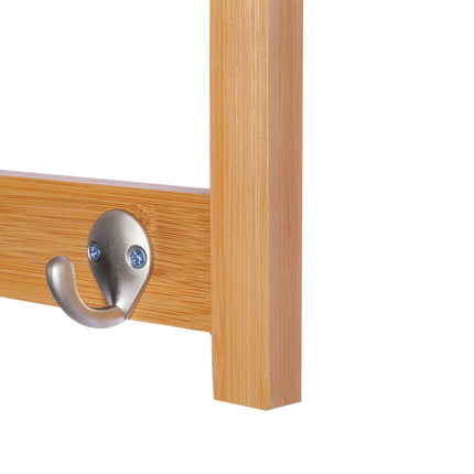 Wall Mounted Coat Rack with 4 Hooks, Rail & Storage Shelf for Hallway Bedroom Bathroom - Natural Wood