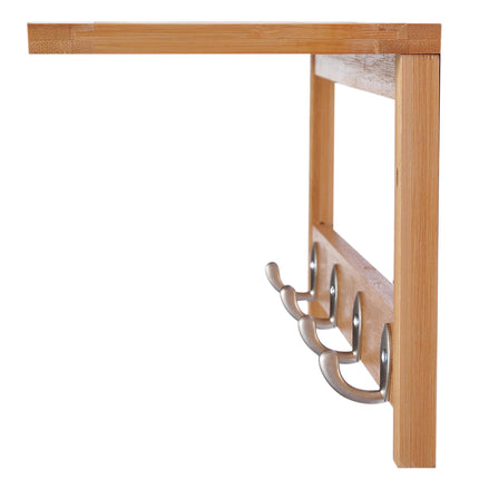 Wall Mounted Coat Rack with 4 Hooks, Rail & Storage Shelf for Hallway Bedroom Bathroom - Natural Wood