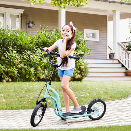 Teen Kids Stunt Scooter with Adjustable Handlebar, 12 Inch Rubber Tyres, Dual Brakes - Blue