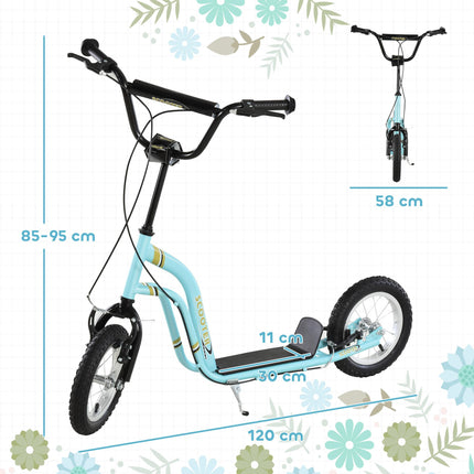 Teen Kids Stunt Scooter with Adjustable Handlebar, 12 Inch Rubber Tyres, Dual Brakes - Blue