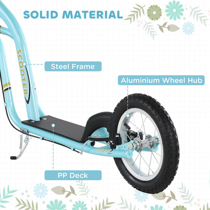 Teen Kids Stunt Scooter with Adjustable Handlebar, 12 Inch Rubber Tyres, Dual Brakes - Blue