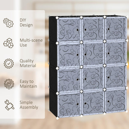 DIY Portable Interlocking Modular Wardrobe Closet Cube Organiser with Hanging Rails - Black and White