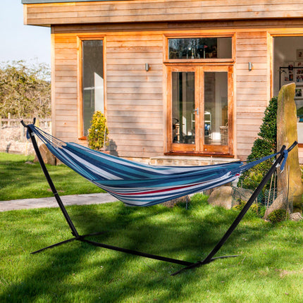 298 x 117cm Camping Hammock with Adjustable Stand and Carry Bag - White Stripe