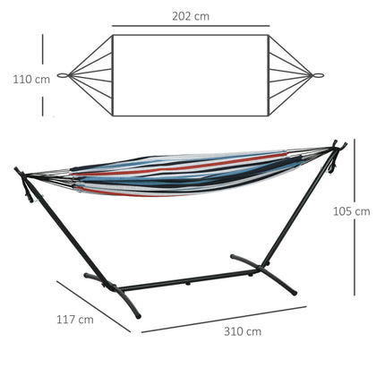 298 x 117cm Camping Hammock with Adjustable Stand and Carry Bag - White Stripe