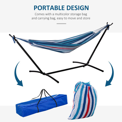 298 x 117cm Camping Hammock with Adjustable Stand and Carry Bag - White Stripe
