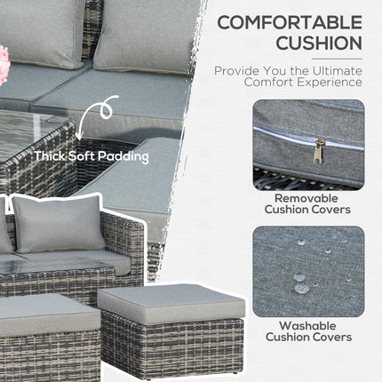 Five Piece Rattan Armchair, Stool and Table Set - Mixed Grey