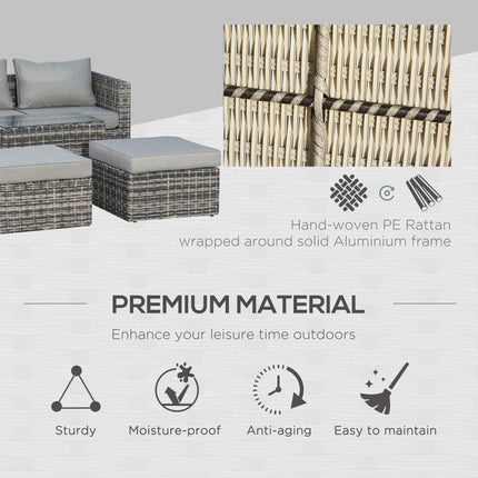 Five Piece Rattan Armchair, Stool and Table Set - Mixed Grey