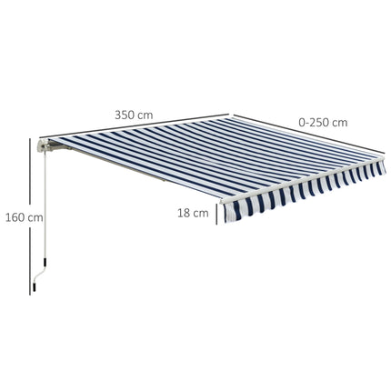 Manual Retractable Awning, 3.5x2.5 m-Dark Blue/White Stripes