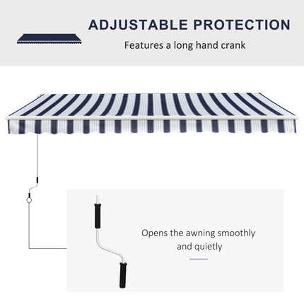 Manual Retractable Awning, 3.5x2.5 m-Dark Blue/White Stripes