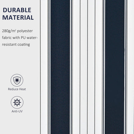 Manual Retractable Awning, 3.5x2.5 m-Dark Blue/White Stripes