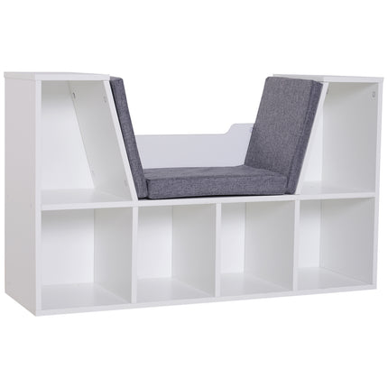 Bookcase Shelf Storage Seat with Cushion for Kids Reading Bedroom Living Room Organizer - White