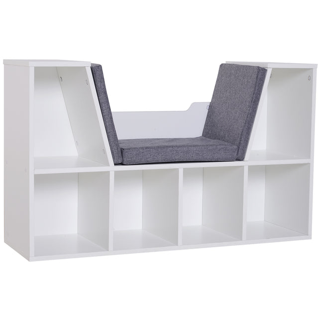 Bookcase Shelf Storage Seat with Cushion for Kids Reading Bedroom Living Room Organizer - White