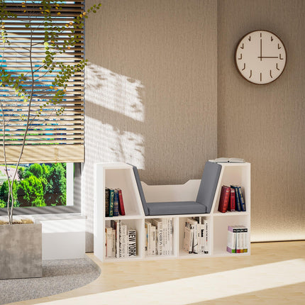 Bookcase Shelf Storage Seat with Cushion for Kids Reading Bedroom Living Room Organizer - White