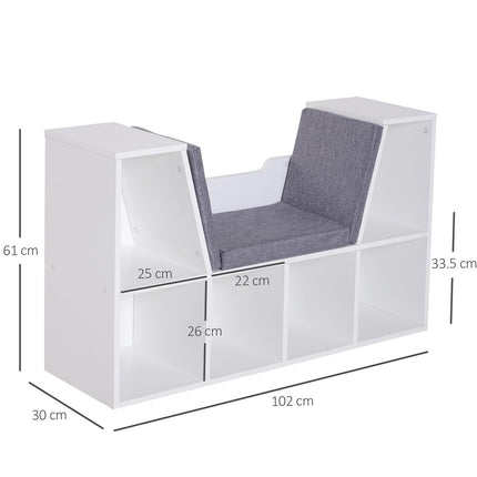 Bookcase Shelf Storage Seat with Cushion for Kids Reading Bedroom Living Room Organizer - White