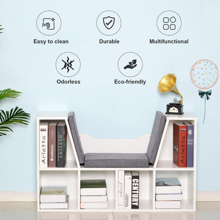 Bookcase Shelf Storage Seat with Cushion for Kids Reading Bedroom Living Room Organizer - White