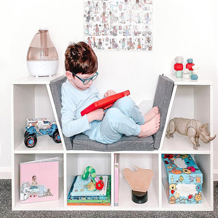 Bookcase Shelf Storage Seat with Cushion for Kids Reading Bedroom Living Room Organizer - White