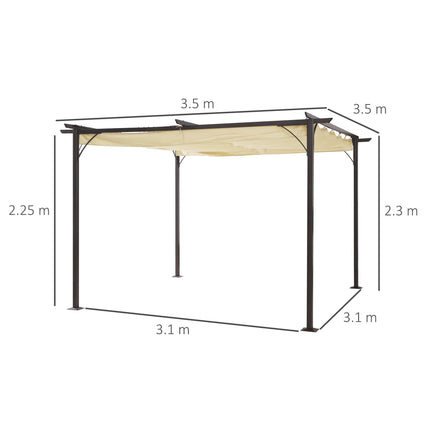 Retractable Metal Pergola Gazebo 350x350cm with UV Resistant Canopy - Beige