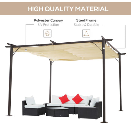 Retractable Metal Pergola Gazebo 350x350cm with UV Resistant Canopy - Beige