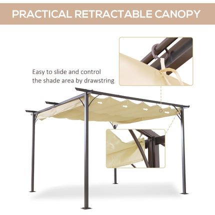 Retractable Metal Pergola Gazebo 350x350cm with UV Resistant Canopy - Beige
