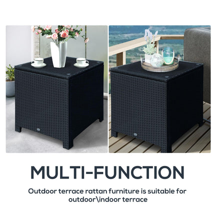 PE Wicker Side Table Rattan Garden Furniture with Four Foot Pads, Rust & Mild We