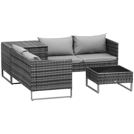 4-Piece Garden Rattan Wicker Patio Corner Sofa Love Seat and Table Set with Cushions and Storage - Mixed Grey