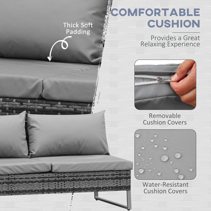4-Piece Garden Rattan Wicker Patio Corner Sofa Love Seat and Table Set with Cushions and Storage - Mixed Grey