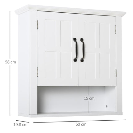Bathroom Wall Cabinet, Medicine Cabinet, Kitchen Cupboard with 2 Doors and Adjustable Shelf, White