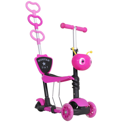 5-in-1 Toddler 3-Wheel Mini Kick Scooter with Removable Seat & Backrest - Pink