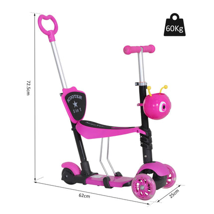 5-in-1 Toddler 3-Wheel Mini Kick Scooter with Removable Seat & Backrest - Pink