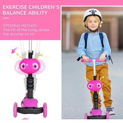 5-in-1 Toddler 3-Wheel Mini Kick Scooter with Removable Seat & Backrest - Pink