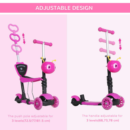 5-in-1 Toddler 3-Wheel Mini Kick Scooter with Removable Seat & Backrest - Pink
