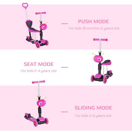 5-in-1 Toddler 3-Wheel Mini Kick Scooter with Removable Seat & Backrest - Pink