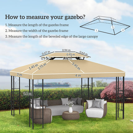 Gazebo Roof Replacement for 3 x 4m Frames with Two-Tier Design - Cream