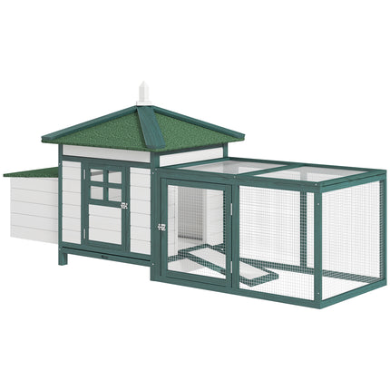 Small Animal Chicken Coop with Nesting Box and Outdoor Run - Green