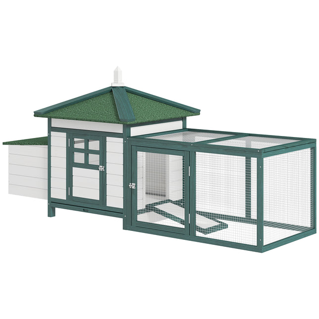 Small Animal Chicken Coop with Nesting Box and Outdoor Run - Green