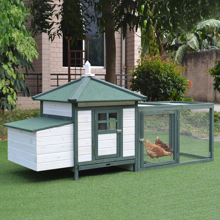 Small Animal Chicken Coop with Nesting Box and Outdoor Run - Green
