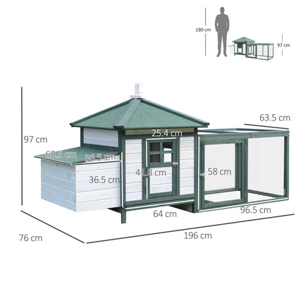Small Animal Chicken Coop with Nesting Box and Outdoor Run - Green