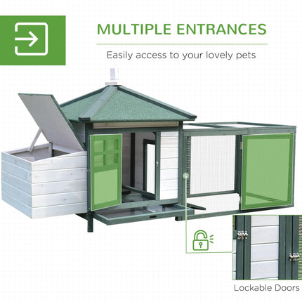 Small Animal Chicken Coop with Nesting Box and Outdoor Run - Green
