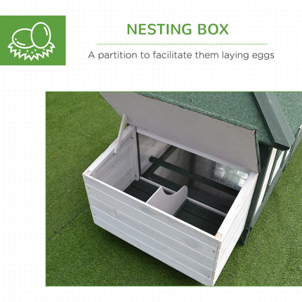 Small Animal Chicken Coop with Nesting Box and Outdoor Run - Green