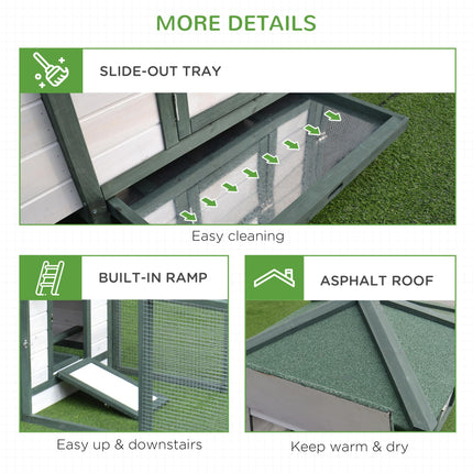 Small Animal Chicken Coop with Nesting Box and Outdoor Run - Green