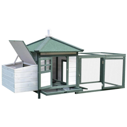 Small Animal Chicken Coop with Nesting Box and Outdoor Run - Green