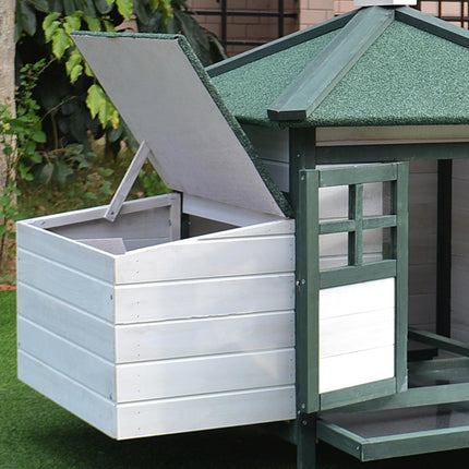 Small Animal Chicken Coop with Nesting Box and Outdoor Run - Green