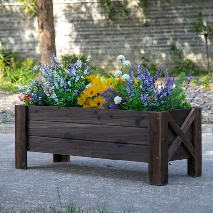 58L Raised Garden Bed Planter 100x36.5x36 cm Fir Wood Outdoor Patio - Carbonized Color